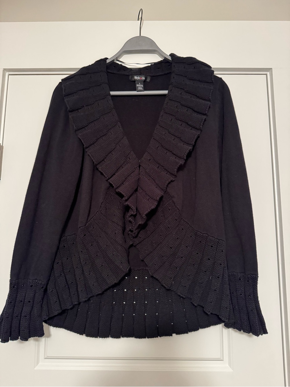 Style & Co. Black Ruffle-Trim Open-Front Cardigan